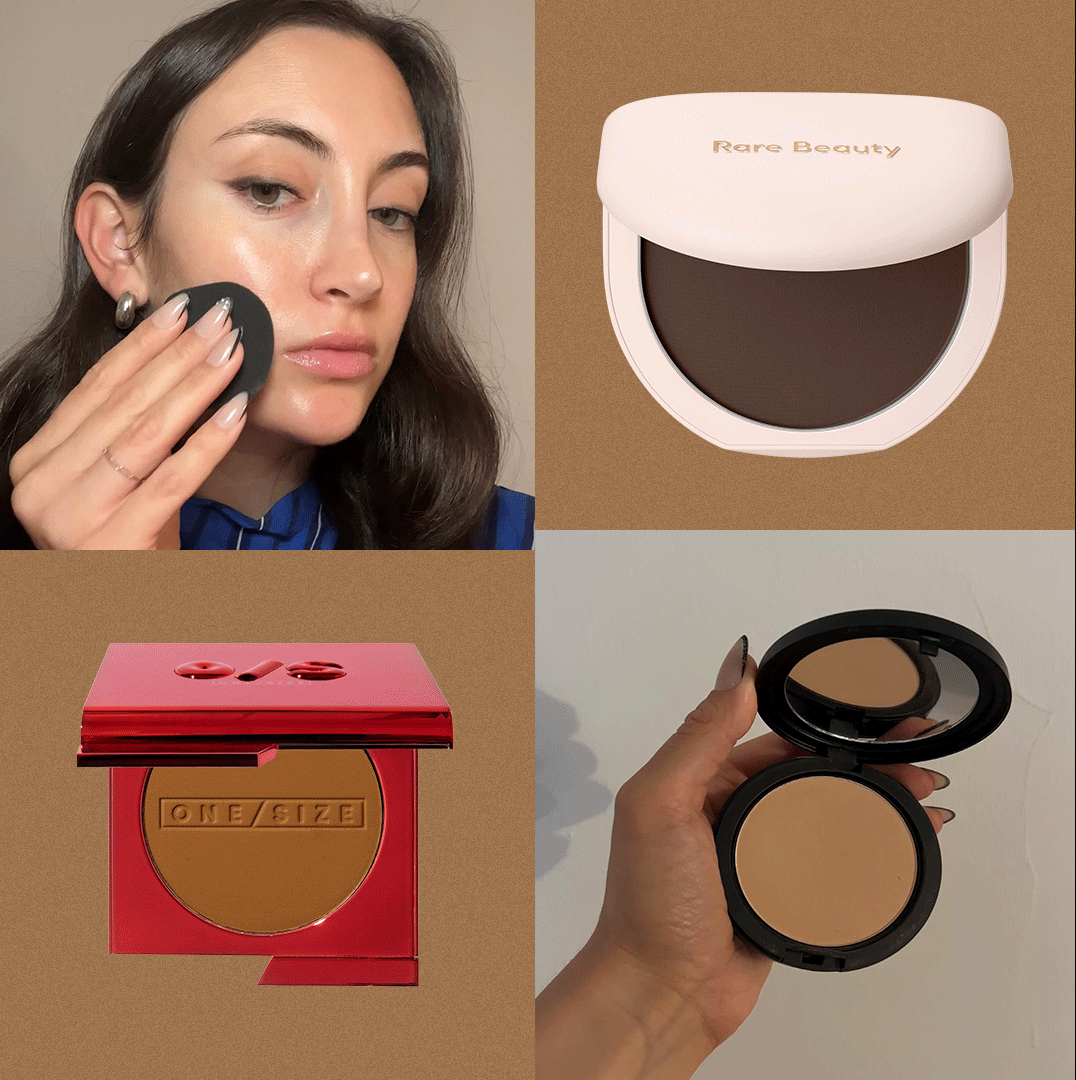 Who What Wear associate beauty editor Alyssa Brascia applying various different powder foundations.