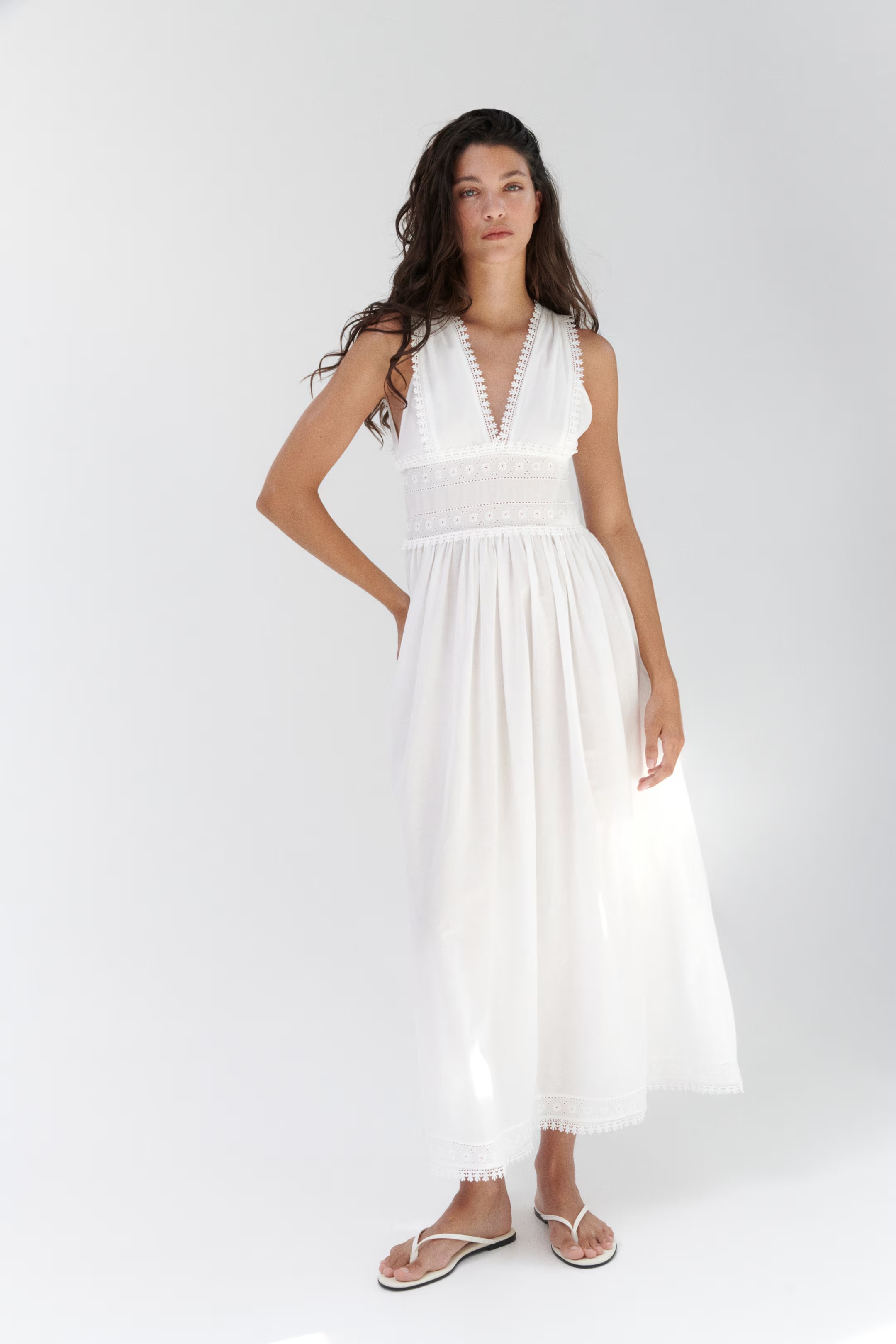 H&amp;amp;M, Picot-Trimmed Cotton Dress