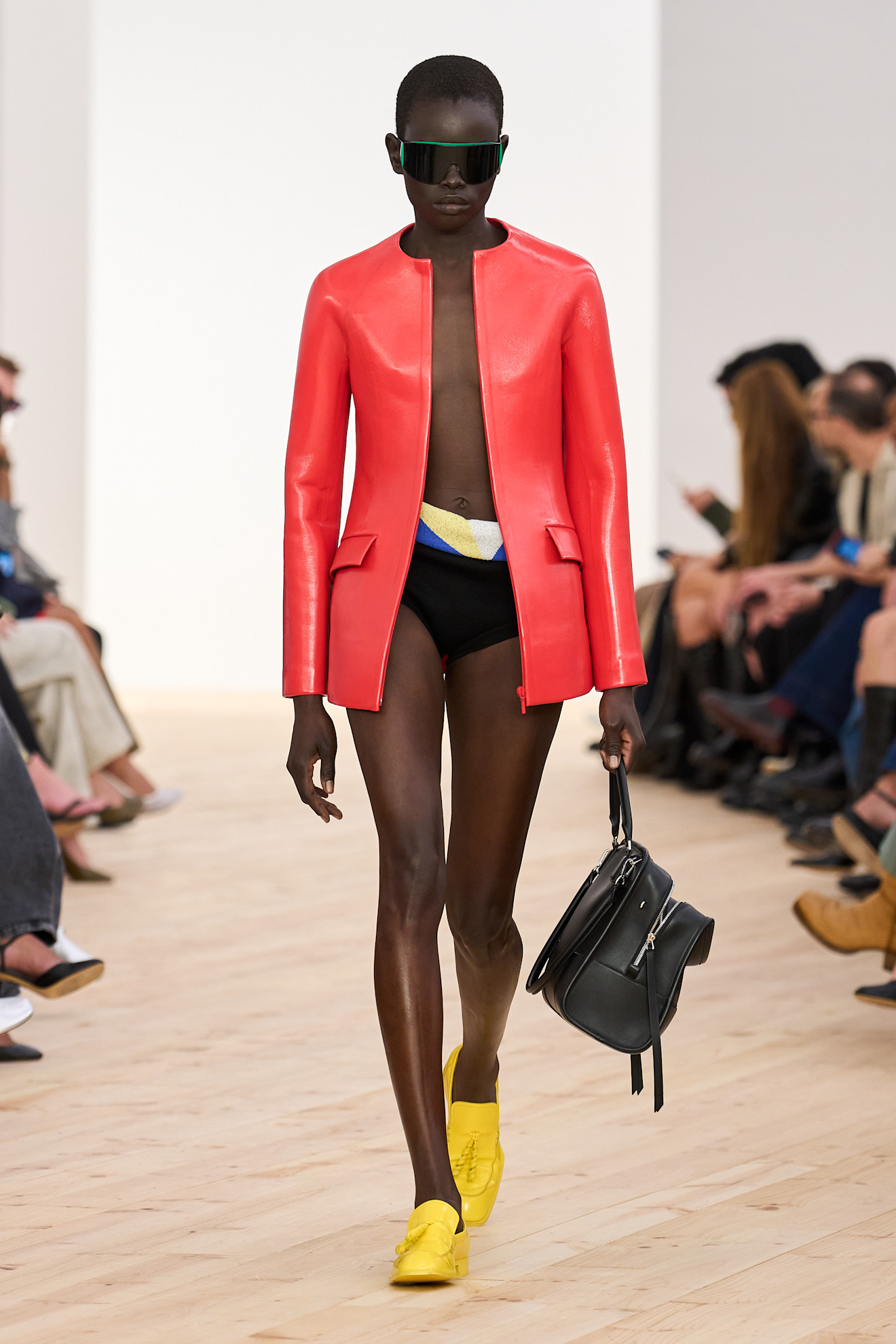 A one-sided black handbag at Loewe spring 2026