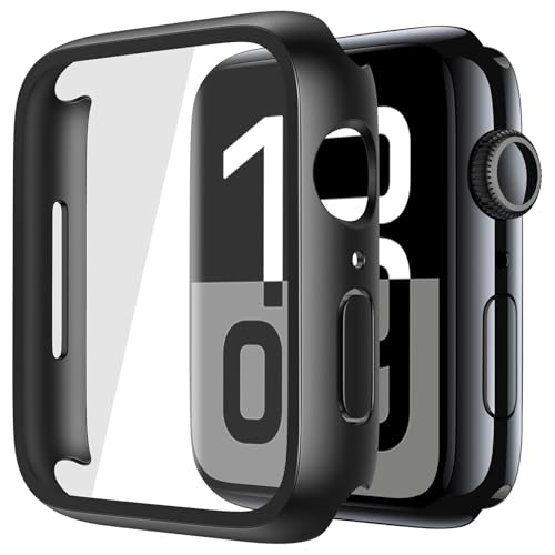 Misxi 2 Pack Tempered Glass Case Compatible for Apple Watch Series 10 (2024) 46mm, Hard Pc Screen Protector Overall Protection Ultra-Thin Lightweight Scratch-Resistant Cover for Iwatch, Satin Black