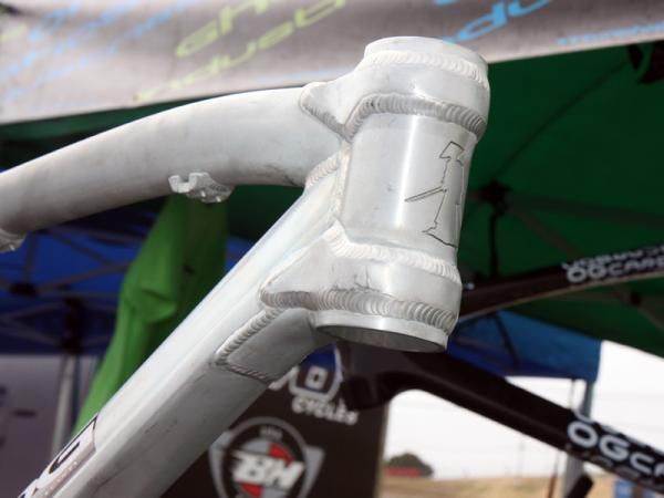 The head tube on One Ghost's Musashi downhill frame is heavily reinforced.
