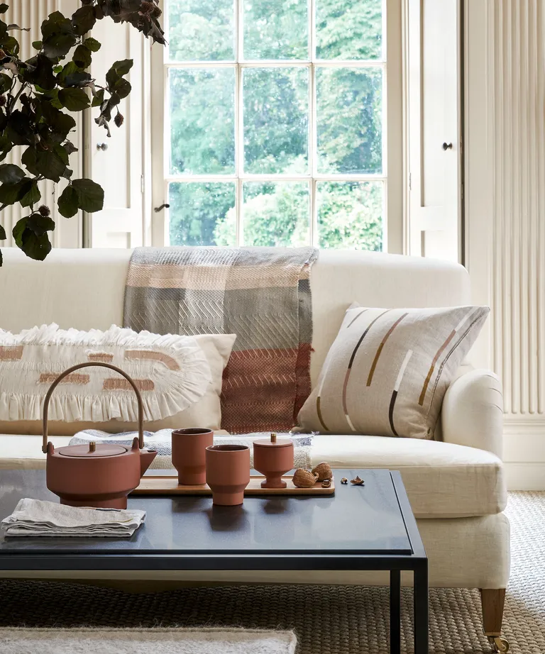 Living room with cream sofa