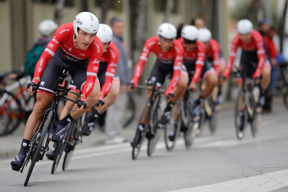Trek-Segafredo on course during the stage 2 team time trial at Volta a Catalunya