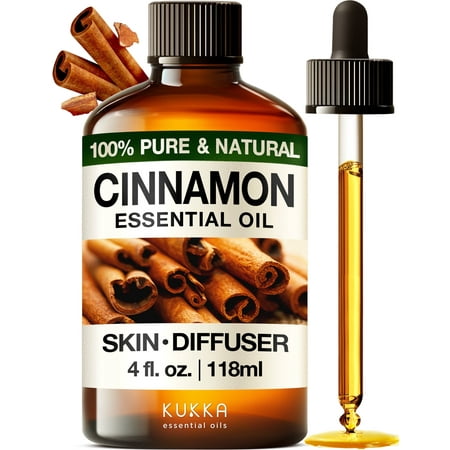 Kukka Cinnamon Essential Oil for Diffuser - 4 Fl Oz - 100% Pure Natural Cinnamon Bark Oi for Skin, Aromatherapy and Candles &amp;amp; Soap Making Scent Diy
