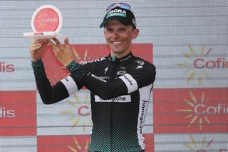 Rafal Majka celebrates his Vuelta a España stage victory.