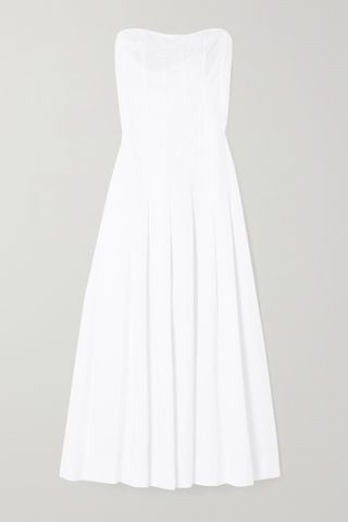 Strapless pleated cotton-twill maxi dress