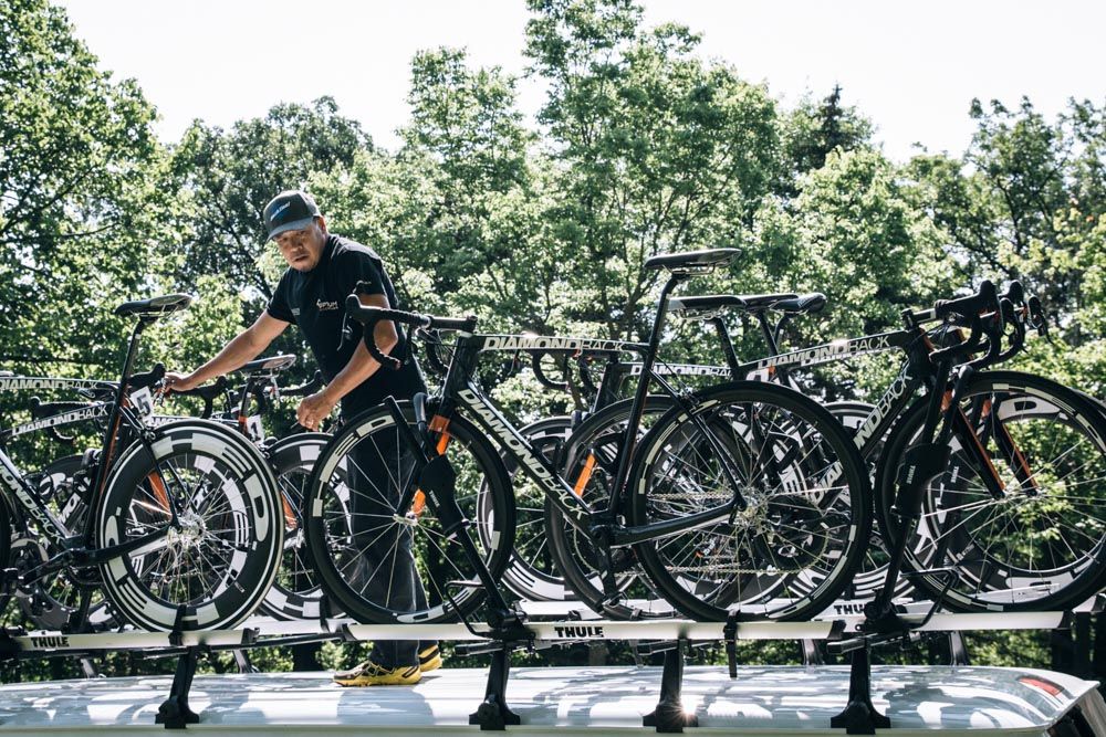 Optum mechanic Vince Gee has legendary status in the pro peloton. He was on the pro circuit as far back as the US Postal team, and continues to be one of the best wrenches around