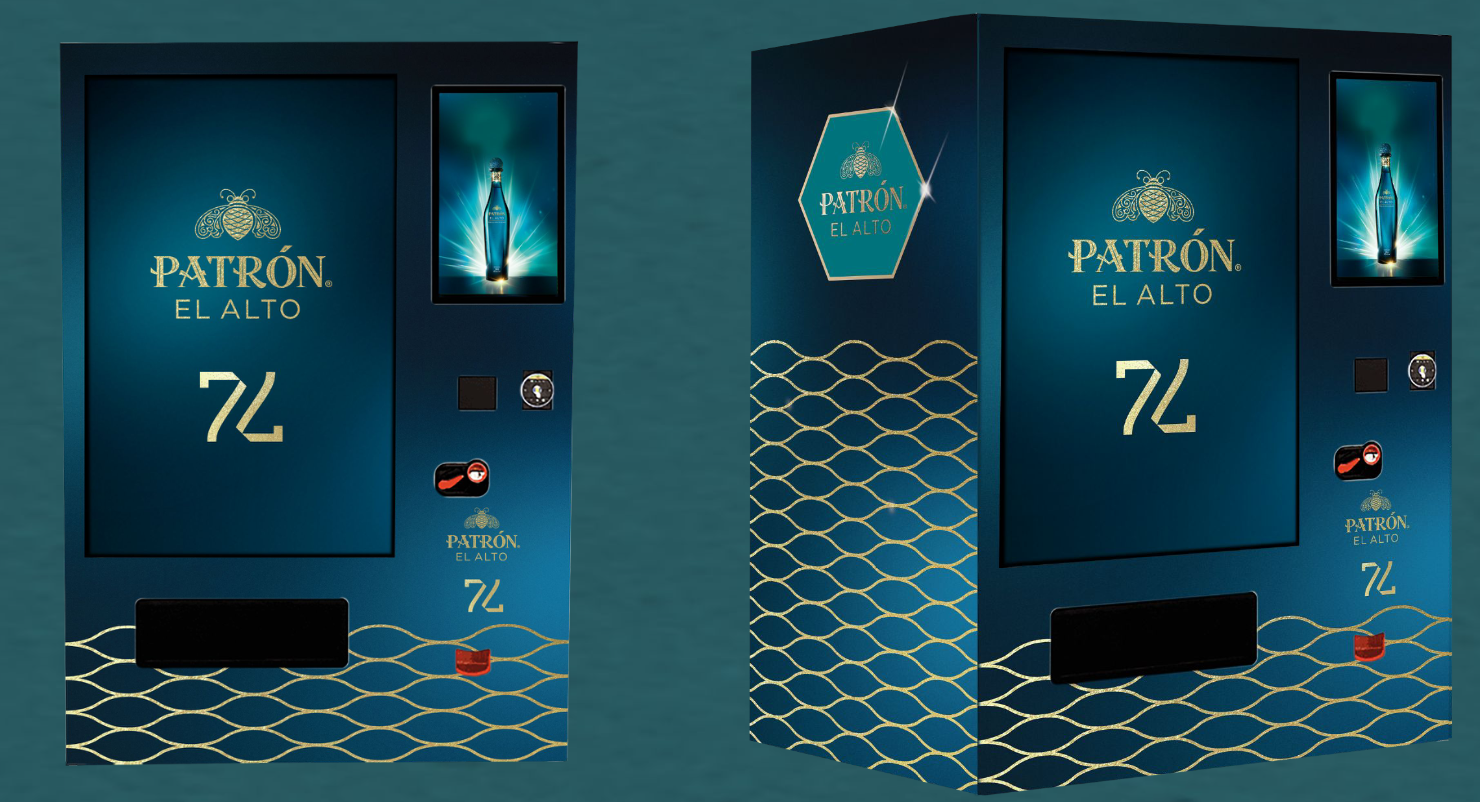 a digital rendering of the PATR&amp;Oacute;N tequila vending machine that will be in club 77