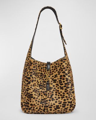 Le 5 a 7 Small Ysl Hobo Bag in Leopard-Print Calf Hair