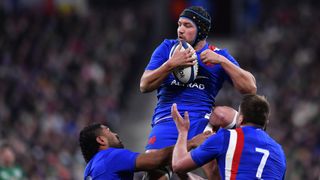 Francois Cros of France catches the ball during the Guinness Six Nations match