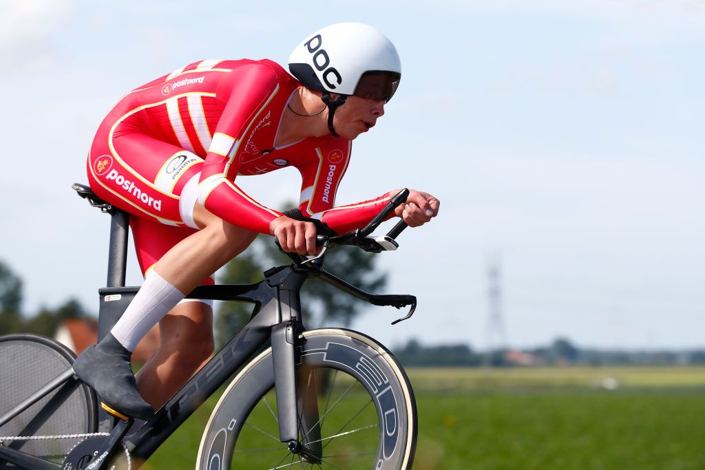 Denmark’s Johan Price-Pejtersen races to victory in the under-23 men’s time trial at the 2019 UEC Road European Championships in Alkmaar, in the Netherlands