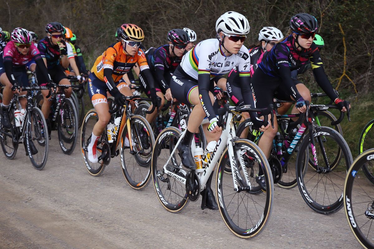 Amalie Dideriksen racing at Strade Bianche