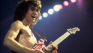 Eddie Van Halen performs with Van Halen on 10/11/81 in Chicago