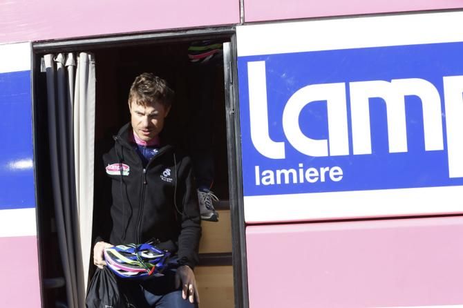 Damiano Cunego (Lampre-Merida) emerges from the bus