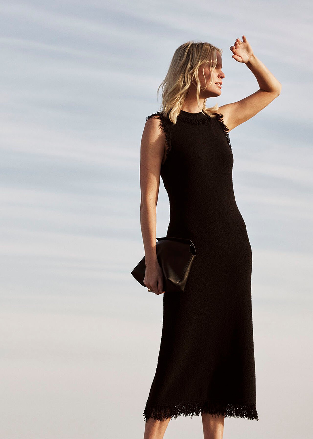 Black Fringe Detail Knitted Dress