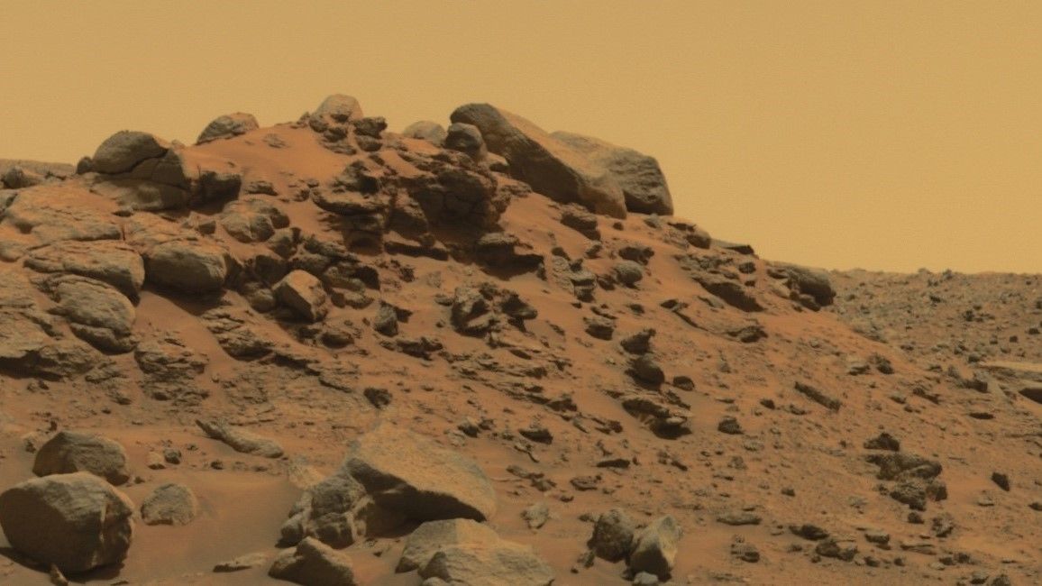 NASA&#039;s Spirit rover photographed this olivine-rich rock in the Gusev Crater on Mars in 2005.