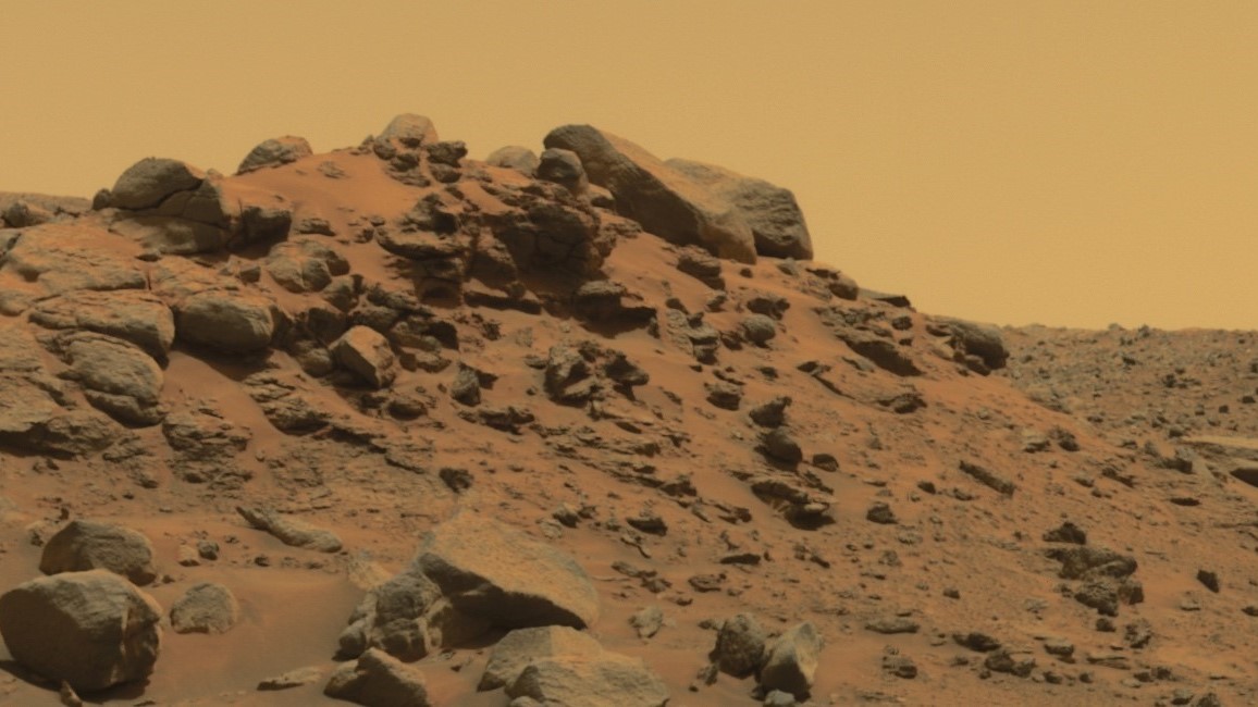 NASA's Spirit rover photographed this olivine-rich rock in the Gusev Crater on Mars in 2005.