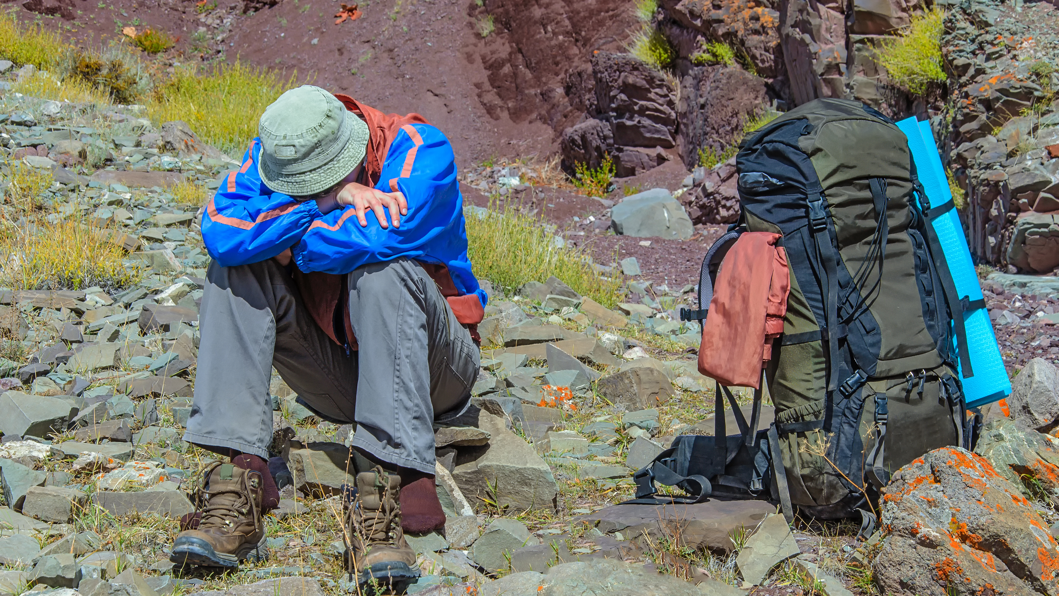 Climber feeling sick on the trails