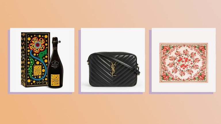 Three of the best Christmas gifts for your wife 2021 from Veuve, YSL, and Liberty London shown side by side