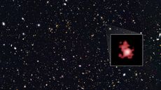 The galaxy GN-z11, which scientists think could be the farthest and oldest galaxy every observed, superimposed on an image from the COODS-North survey.