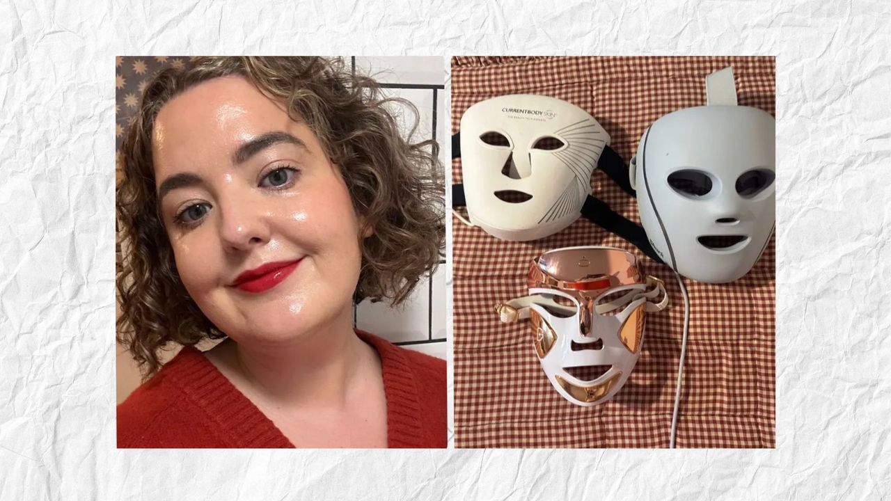 A picture of Senior Beauty Editor Rhiannon Derbyshire alongside a picture of three of her favourite masks - including buys from Dr Dennis Gross, Currentbody and Shark