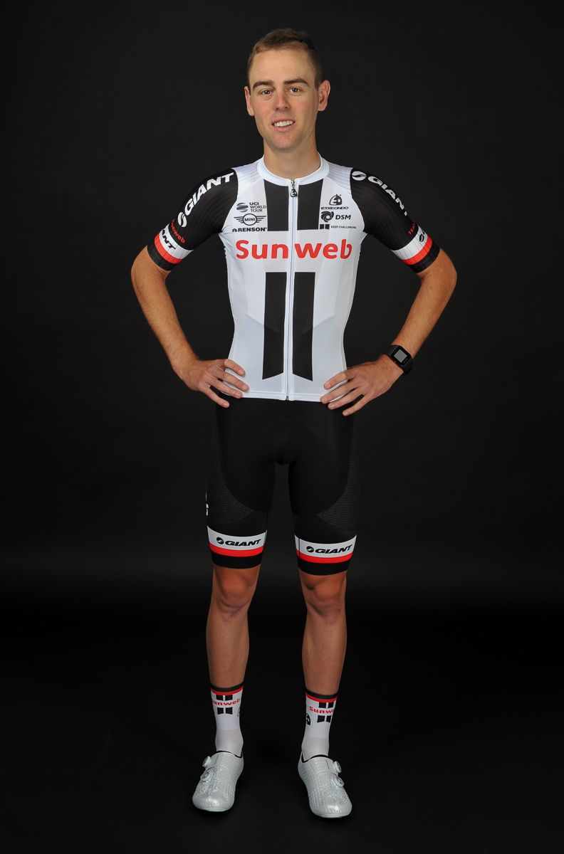 Chris Hamilton models the 2017 Team Sunweb kit