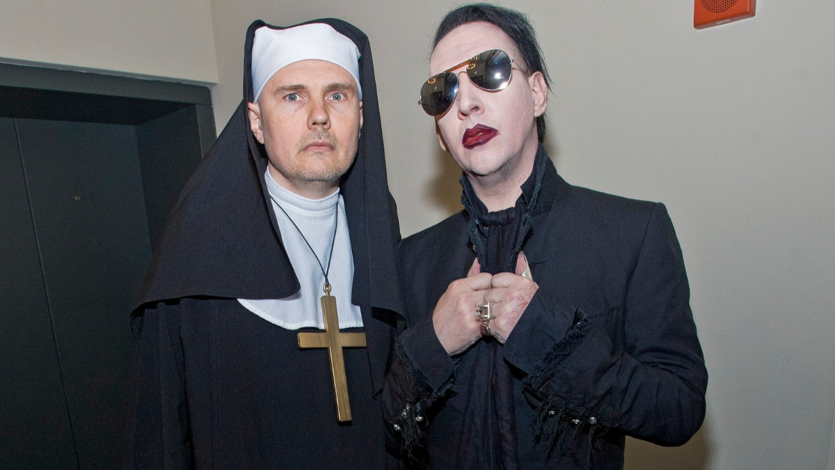 Billy Corgan and Marilyn Manson attend SiriusXM's Town Hall With Marilyn Manson And Billy Corgan on August 6, 2015 in Chicago, Illinois.