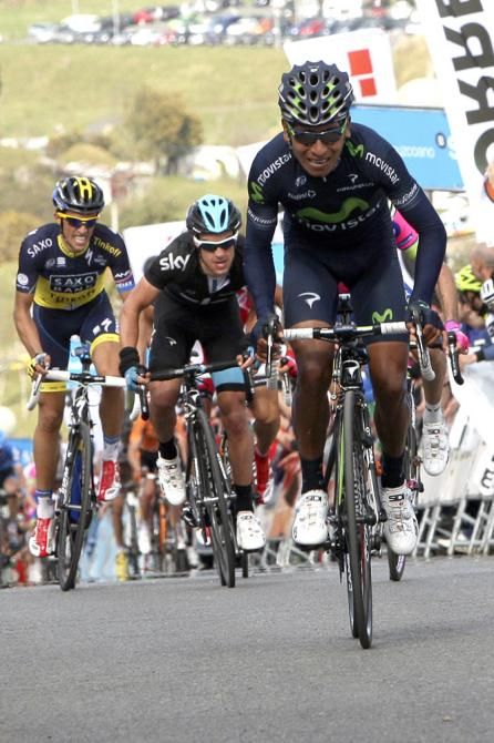 Nairo Quintana (Movistar) climbs to a fourth place finish on the Trapagaran ascent.