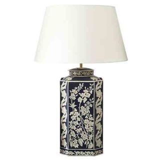 white hand painted floral lamp