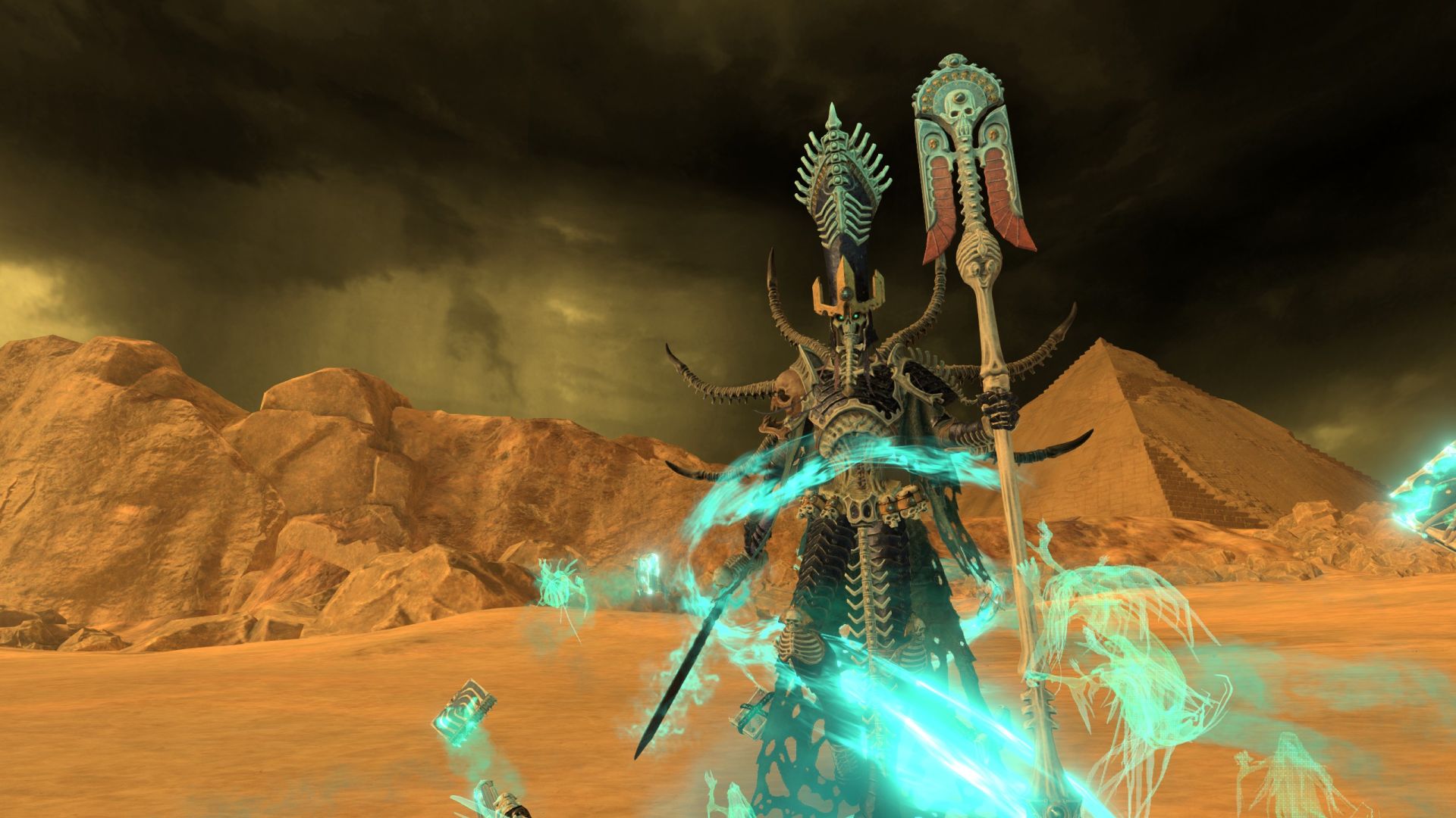 Nagash, the Great Necromancer, stands in front of a pyramid