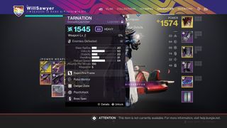 Destiny 2 grenade launcher disabled error message on inventory screen