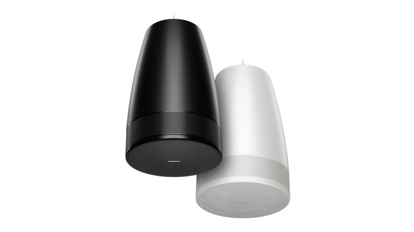 The new DesignMax Luna DML88P pendant ceiling speakers in black and white. 