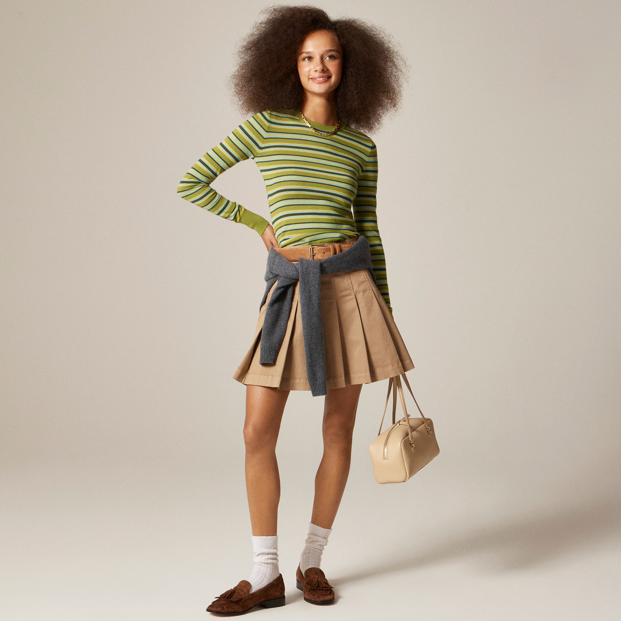 Carolyn Fitted Crewneck Sweater in Striped Merino Wool