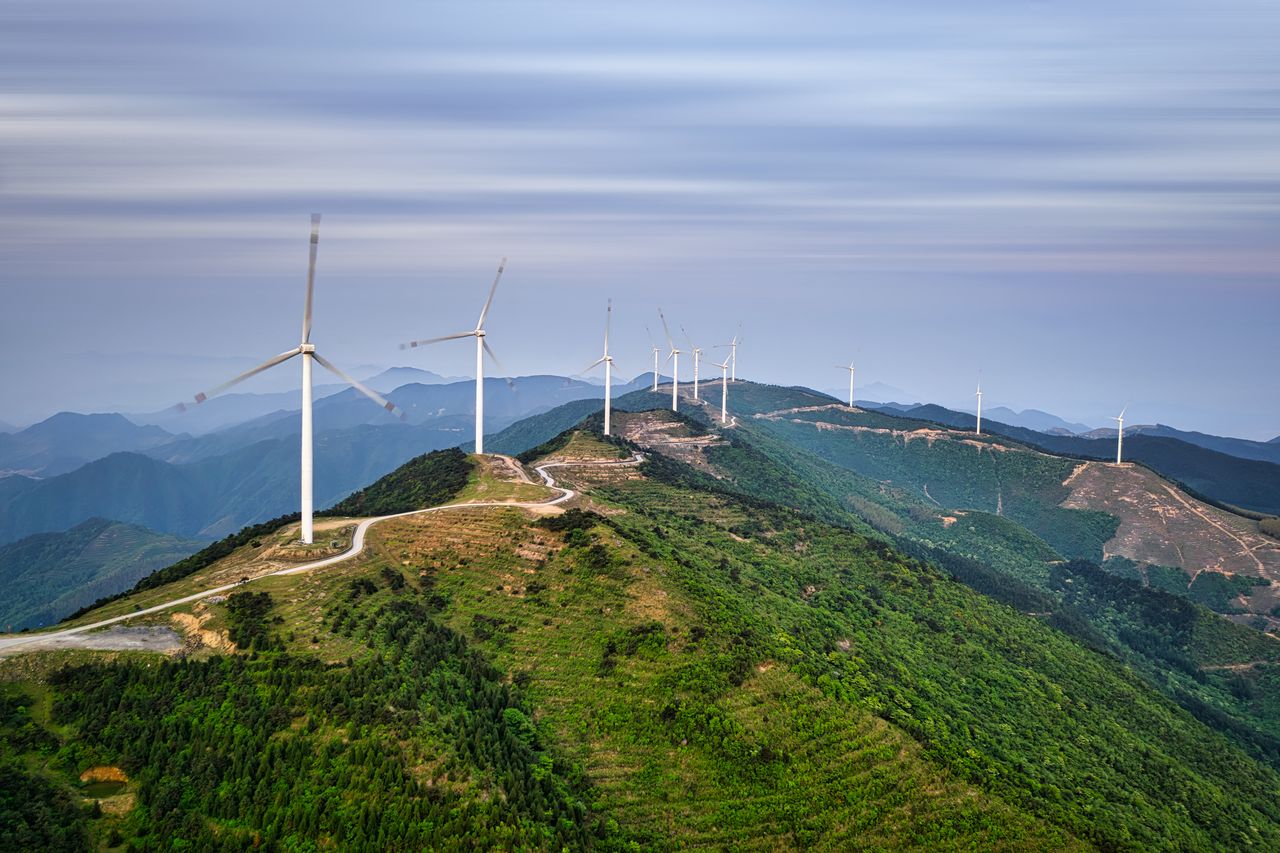 Wind farm on top of mountain