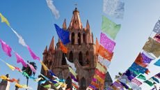 Colorful Day of the Dead banners wave in San Miguel de Allende
