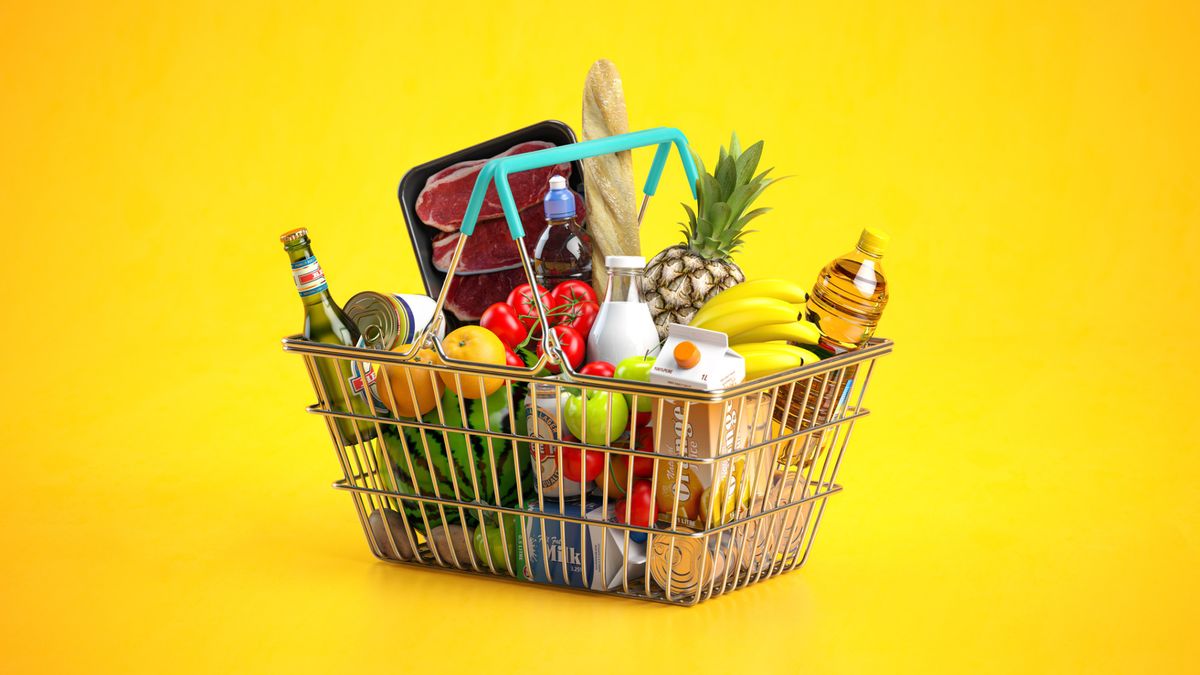 Image of images in a basket, with a yellow background