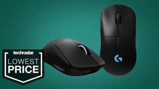 The Logitech and Superlight on green background.