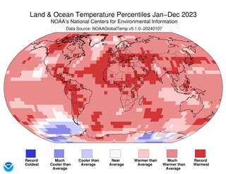 A map showing the severity of temperatures in 2023.