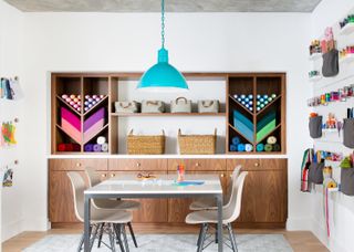 a wine room transformed into a kids craft room