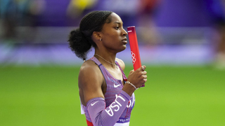 Kaylyn Brown of Team United States competes ahead of the women’s 4x400m relay final at Olympics 2024