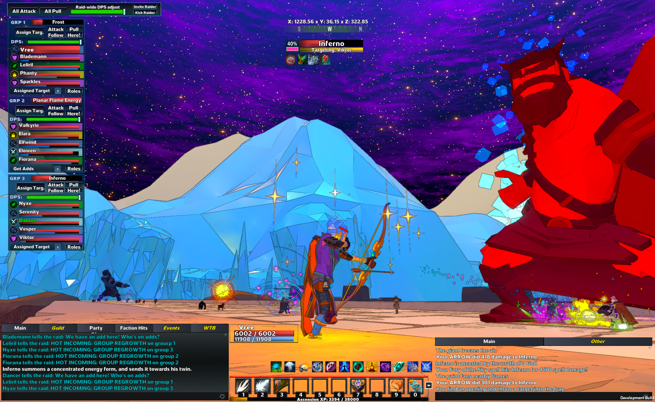A bow-wielding player battles a raid boss in Erenshor's raid update.