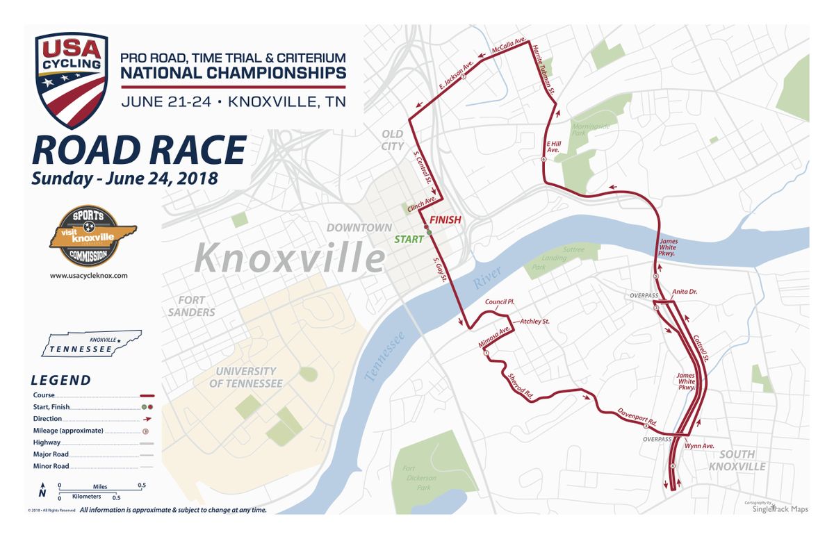 The map for the 2018 USA Cycling Pro Road Championships road race