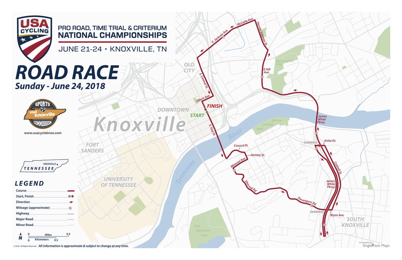 The map for the 2018 USA Cycling Pro Road Championships road race