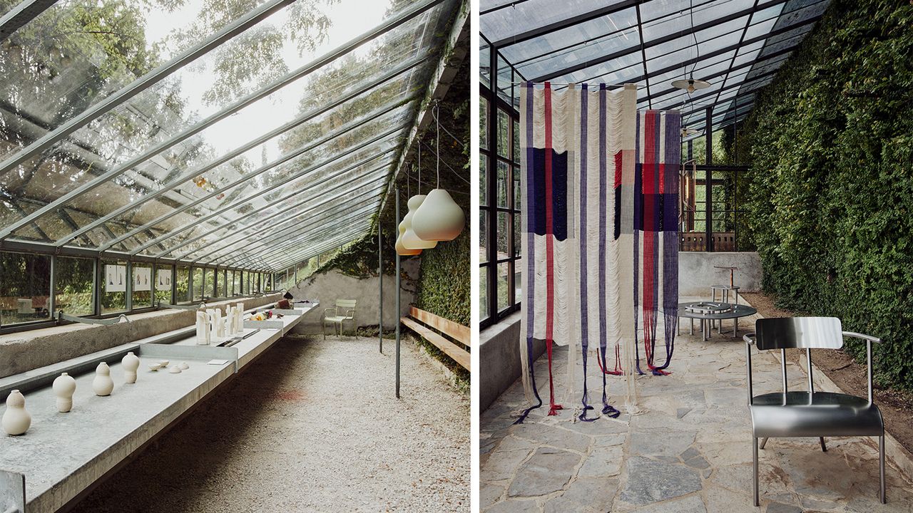 Lake Como Design Festival Left image: Starting from the foreground: Onngi, Ye Sul E Cho Candle, Philippine A Mandillon On the right: Night and day, Hana Hillerova. Right image: Starting from the foreground: Chair, Guto Davies Unseen Bindings, Sarah Carestia Resource, Atelier Serruys Ten Seventy, JOYH