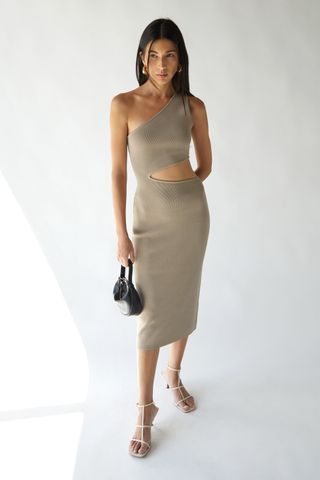 One Shoulder Midi Dress With Cutout