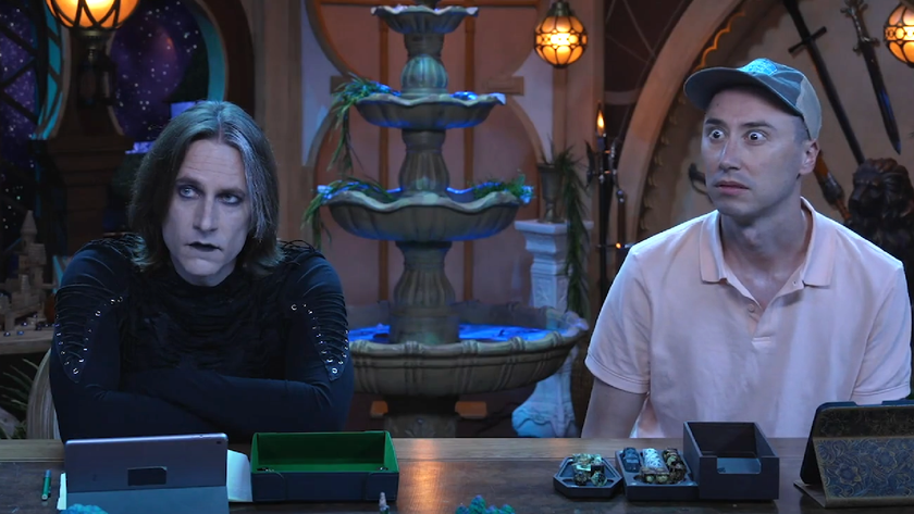 Matthew Mercer and Alexander Ward stare, frightened, during Critical Role Campaign 4&#039;s fourth episode.