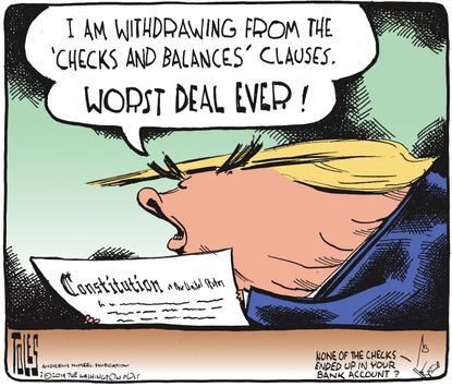 Political Cartoon U.S. Trump Check and balances withdrawal