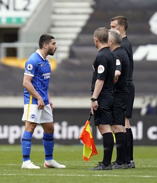 Neal Maupay was sent off following his reaction to Brighton’s loss at Wolves.