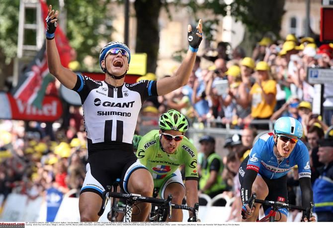 Jens Voigt racing in the beautiful Yorkshire countryside during stage 1.