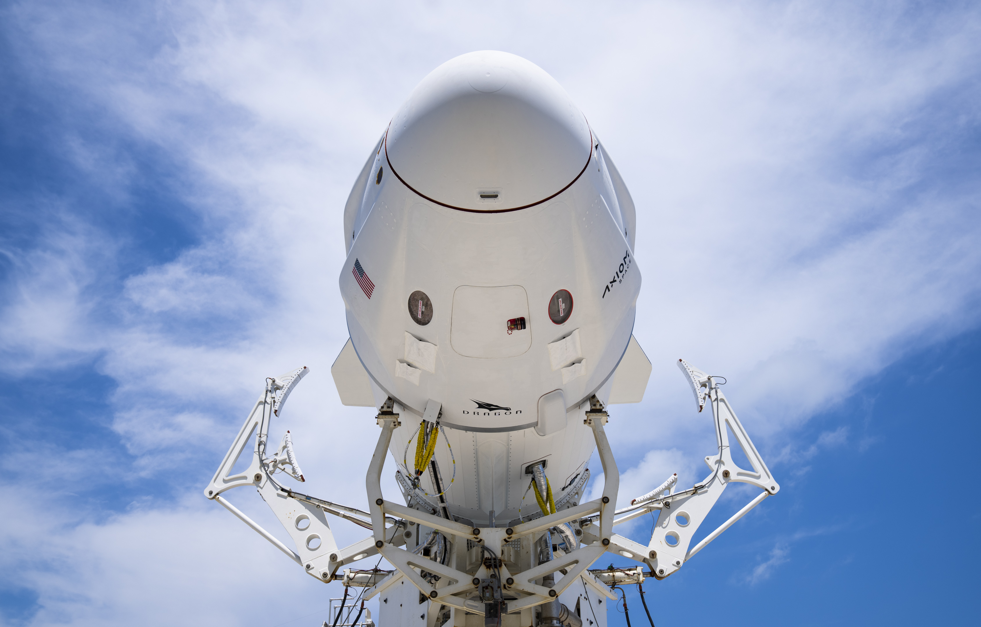 Another look at the Ax-1 Dragon and Falcon 9 during their rollout on April 5, 2022.